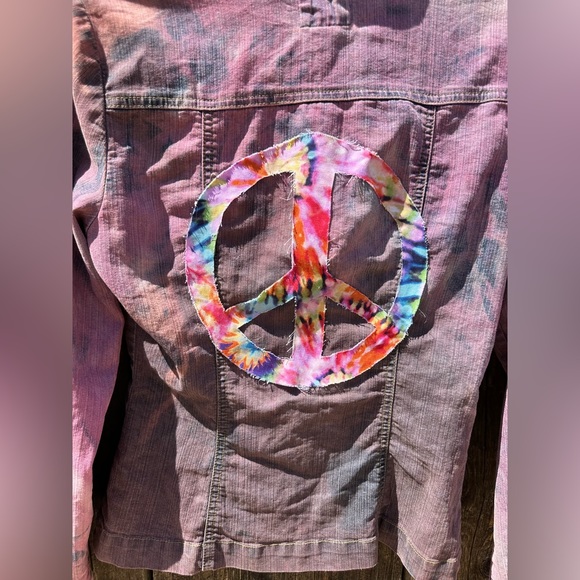 ND Division Purple Peace Tie Dye Denim Bohemian Hippie Jean Jacket - Picture 3 of 9